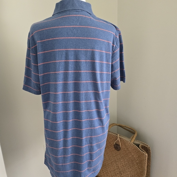 St John's Bay Performance Quick-dri Mens Blue Striped Polo Shirt Size Medium - Picture 2 of 7